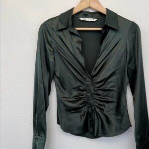 Zara green Satin Blouse